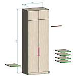 Шкаф распашной Остин Лайт 2 BMS(Платье - Платье (2 полки) (2))