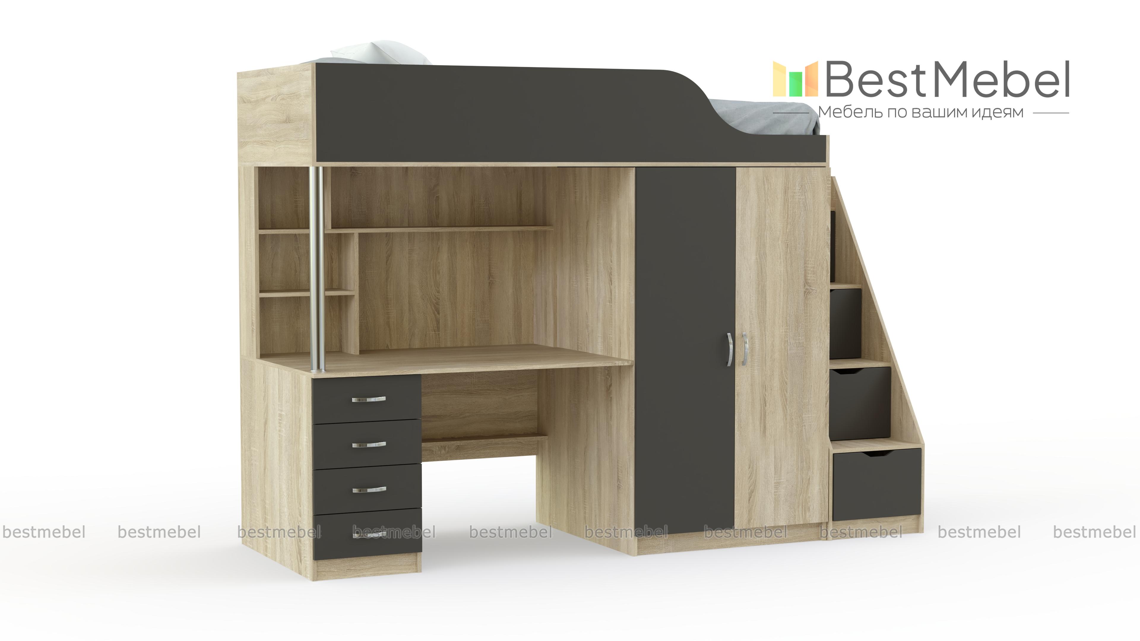 Кровать-чердак с рабочей зоной Мираж К7-4 BMS - Фото