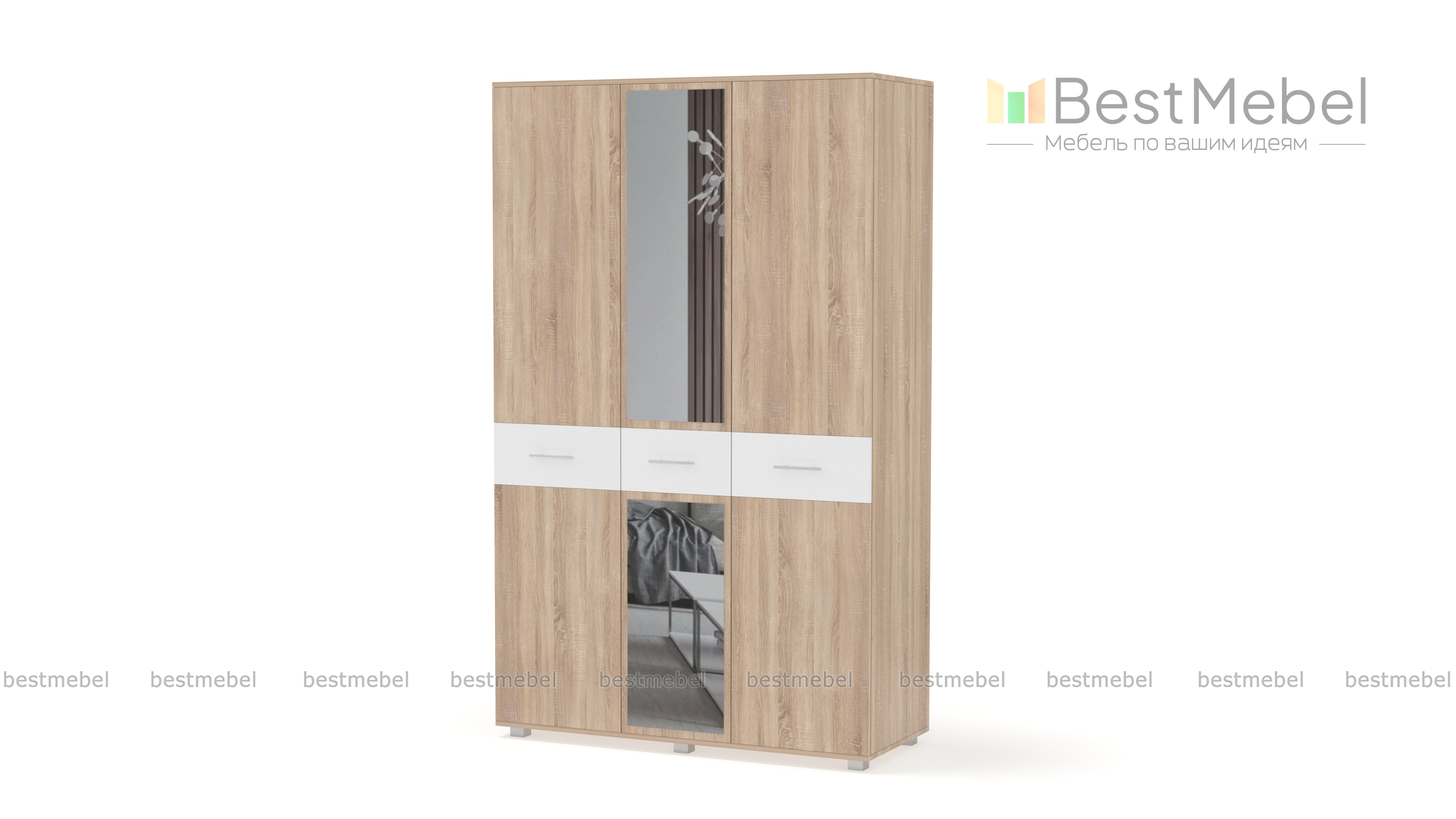 Шкаф 3-створчатый Линда с зеркалом BMS