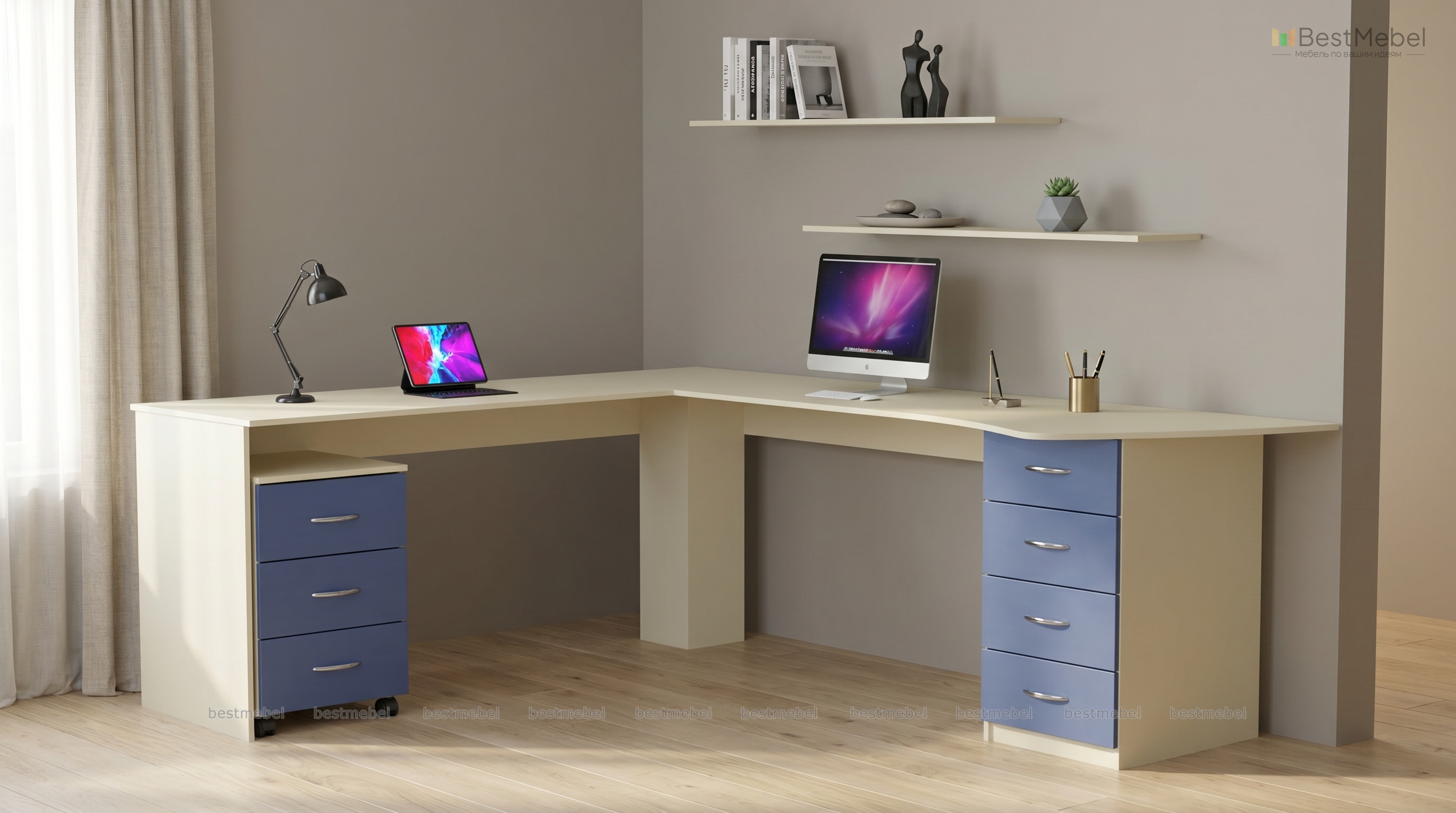 Угловой письменный стол для двоих Виктория 25 BMS